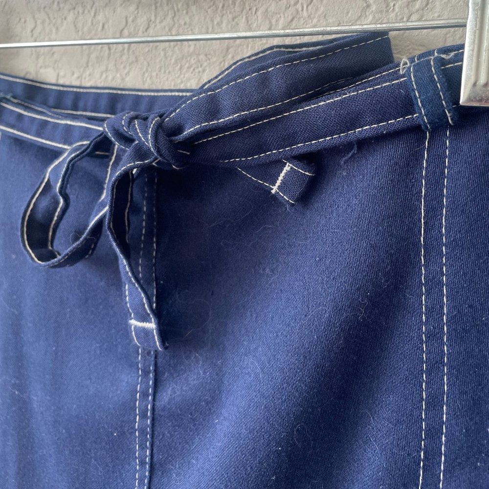 1970s Navy Blue Wrap Skirt w/ White Topstitching 70s